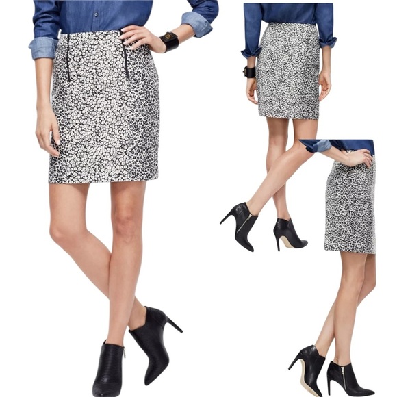 Ann Taylor Animal Print Pencil Skirt Zipper Accent Leopard Black Gray Size 10 - Picture 2 of 15